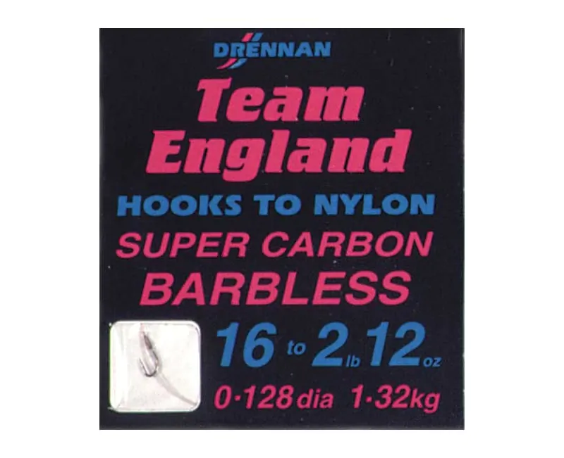 Drennan Team England Super Carbon Barbless Hooks to Nylon