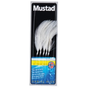 Mustad 5 Hook White Feather Rig - Mackerel Feathers - Mackerel Trace