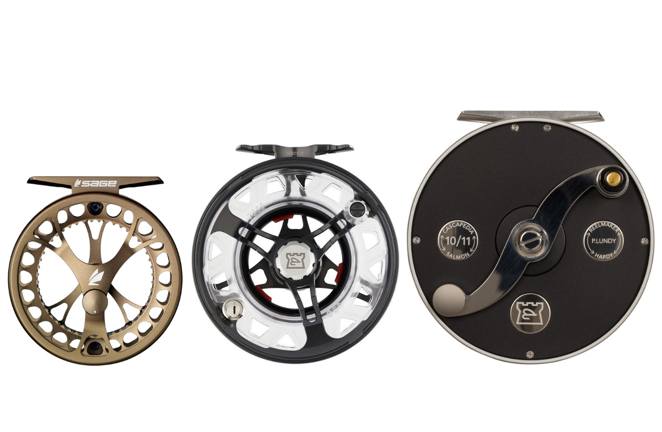 Fly Reel Size Comparison featuring a small, medium and large fly reel